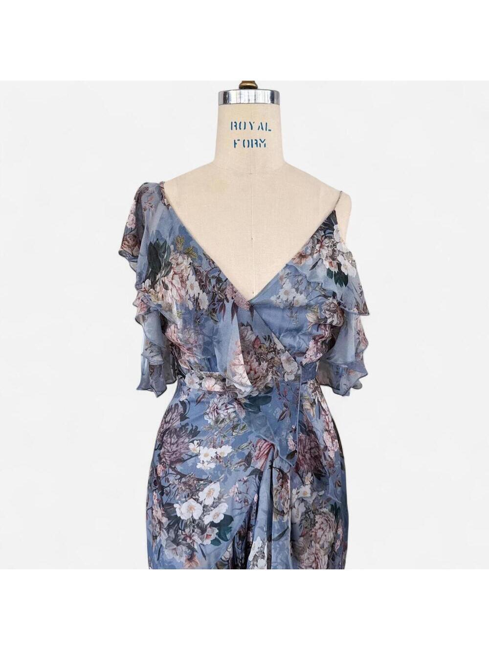 Nicholas Arielle Floral Wrap Maxi Dress in Blue